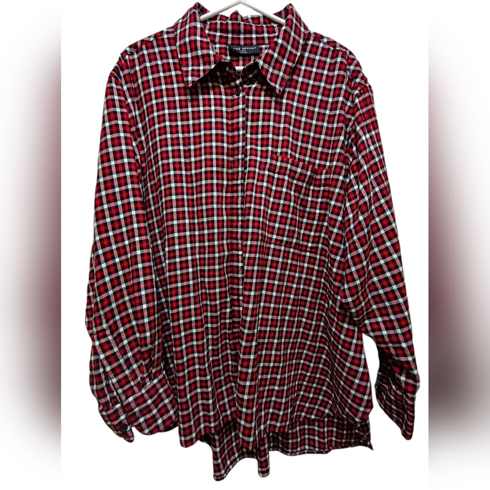 Lane Bryant Women's Red and Black Plaid Top